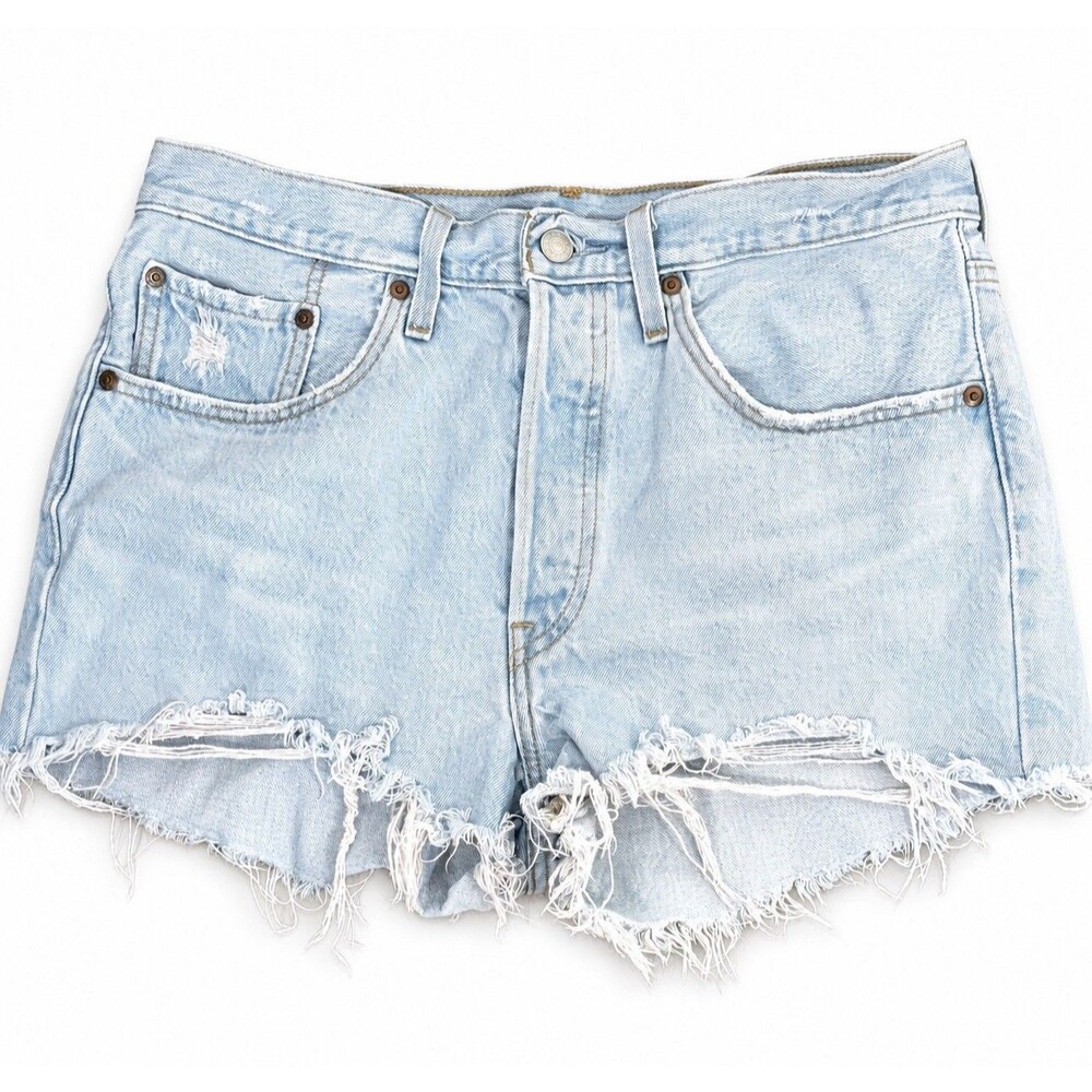 Levi’s Premium 501 Women’s W30 High Rise Cutoff Denim Shorts Distressed Blue